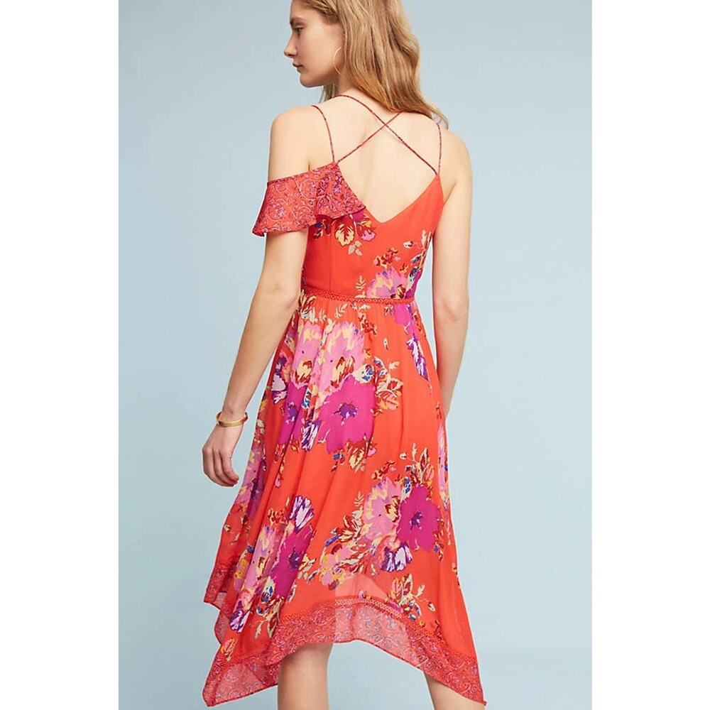 Maeve x Anthropologie Grecia Ruffle Dress Floral Red Handkerchief Hem Size 4 - Picture 8 of 13